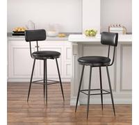Tabouret de Bar,Lot de 2 Chaise de Cuisine,Siège Rembourréavec Dossier et Repose-Pieds,Style Moderne Mi-siècle, Hauteur 65 cm,pour Cuisine,Bar,Marron Caramel,PU (Noir, 2pcs)