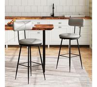 Tabouret de Bar Lot de 2, Chaise Haute Cuisine avec Dossier, Siège 65 cm de Haut, Cadre en Métal, Conception Antidérapante, Chaise Haute pour Bar, Salle à Manger, Salon (PU Gris foncé, Lot de 2)