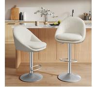 Tabouret de Bar, Lot de 2, Réglable en Hauteur, Pivotant à 360°, avec Dossier, Socle, Repose-pieds, Acier, Blanc Crème