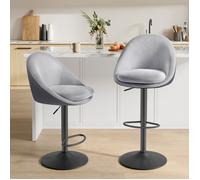 Tabouret de Bar, Lot de 2, Réglable en Hauteur, Pivotant à 360°, avec Dossier, Socle, Repose-pieds, Acier, Gris Tourterelle