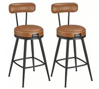 Tabouret De Bar, Lot De 2, Siège Rembourré, Pu Avec Coutures, Style Moderne Mi-Siècle, Hauteur 65 Cm, Marron Caramel Marron