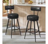 Tabouret De Bar, Lot De 2, Siège Rembourré, Pu Avec Coutures, Style Moderne Mi-Siècle, Hauteur 65 Cm, Noir D'encre Noir