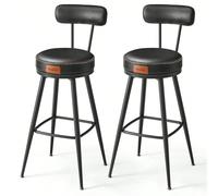 Tabouret De Bar, Lot De 2, Siège Rembourré, Pu Avec Coutures, Style Moderne Mi-Siècle, Hauteur 76 Cm, Noir D'encre Noir