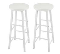 Tabouret De Bar Lot de 2 tabourets bar hauts en bois massif, style bistro, avec structure stable acier, parfaits for la salle à manger ou le café. Décoration idéale for un repas sur pouce(WHITE)