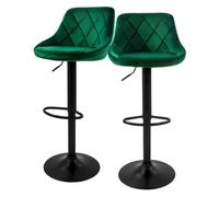 Tabouret de bar, lot de 2, vert, recouvert de velours, avec dossier et repose-pieds réglable en hauteur 62-82cm ML-Design