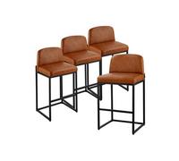 VEVOR Tabouret de bar, lot de 4, chaise de bar en cuir PU confortable, 680 mm de haut, siège de cuisine avec dossier et pieds en métal, sans accoudoirs, pour cuisine et salle à manger, marron