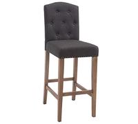 Tabouret De Bar Louise Tissu I Chaise Haute avec Pieds Et Repose-Pieds Bois I Sičge Haut Assise Rembourée I Dossier avec Boutons Décoratifs, Couleur:Gris foncé, Couleur du Cadre:Antique Clair