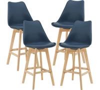 Tabouret de bar Lublin Set 4 pièces Chaise de bar avec dossier Tabouret de bistrot Set 4 pièces Rembourré Bleu [en.casa]