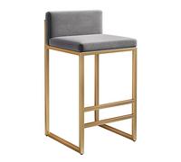 Tabouret de bar luxueux rembourré en velours avec dossier pour cuisine, pub, chaise de comptoir moderne, gris avec pieds dorés, tabouret de bar élégant pour la maison, 64 cm de haut, 1 pièce