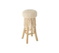 J-Line Tabouret frange en bois/macramé blanc