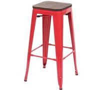 Tabouret de bar HWC-A73, avec siège en bois, métal, style industriel rouge