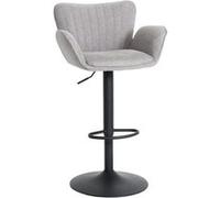 Tabouret de bar HWC-M6 avec accoudoir repose-pieds pivotant tissu/textile fer gris clair pied noir