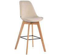 Tabouret De Bar Metz en Velours I Chaise Haute De Comptoir avec Piètement en Bois De Chêne I Hauteur D'Assise 76 cm, Couleur:crème, Couleur du Cadre:Natura