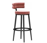 Tabouret de Bar Moderne avec Dossier et revêtement en Velours, Chaise d'îlot de Cuisine Confortable à Hauteur de comptoir avec Repose-Pieds(Black-Pink,65cm/25.6in)
