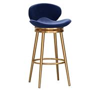 Tabouret de bar moderne en velours avec dossier, chaise de cuisine rotative de 74,9 cm, base en métal élégante, siège rembourré en peluche bleue - Parfait pour le bar à domicile et la salle à manger