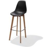 Tabouret de Bar Moderne sans Accoudoirs Structure en Bois de Bouleau Clair et Assise en Plastique x 4 Veba Noir G