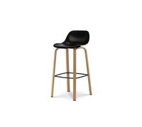 Tabouret de bar noir style scandinave avec pieds effet bois en métal - Hauteur 76cm