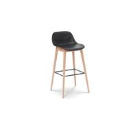 Tabouret de bar noir style scandinave avec pieds en bois naturel - Hauteur 66 cm