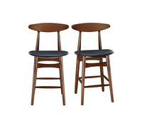 Tabouret de bar vintage noyer et PU noir 65 cm (lot de 2) WALFORD