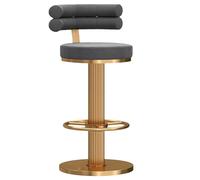 Tabouret de bar pivotant en velours avec dossier et hauteur réglable Gris Rotation à 360° Cadre épais Base ronde élévateur mécanique Idéal pour les zones de réception élevées (Taille : 65 à 80 cm)
