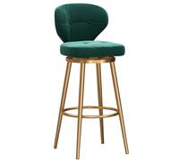 Tabouret de bar pivotant en velours avec dossier et repose-pieds doré, idéal pour cuisine, pub, vert, hauteur 65 cm