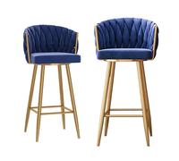 Tabouret de bar pivotant, ensemble de 2 tabourets de bar modernes avec dossier tissé et repose-pieds, chaises de bar en velours for îlot de cuisine, restaurants, tabourets de bar sans accoudoirs(Blue,