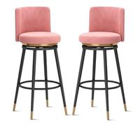 Tabouret de Bar pivotant rembourré avec Dossier Ergonomique et Repose-Pieds en métal plaqué. Chaise de Bar Moderne en Velours for îlot de Cuisine et Salle à Manger.(2 PCS Pink Black Leg,65cm(25.6in))