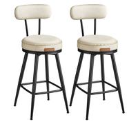 Tabouret de bar pivotant - VASAGLE - Lot de 2 - Pivotant à 360° - Avec dossier - Hauteur 65 cm - Crème - PU - Stable