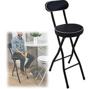 Tabouret de bar pliable avec dossier 22/61 cm/66 cm pour cuisine, petit déjeuner, rembourré, chaise haute pliante avec repose-pieds, noir, couleur noire, économie d'espace, design confortable, assise