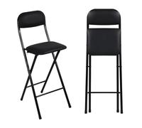 Tabouret de bar pliable avec dossier 65 cm de hauteur, design peu encombrant, chaise pliante avec repose-pieds pour cuisine, bureau, magasin (noir, 70 cm)