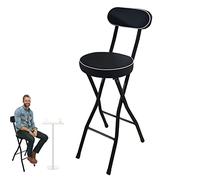 Tabouret de bar pliable avec dossier, chaise de comptoir rembourrée, tabouret haut pliable avec repose-pieds pour café, bistrot, cuisine - Noir, 61 cm