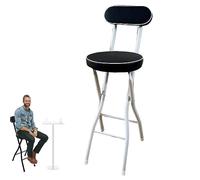 Tabouret de bar pliable avec dossier, chaise de comptoir rembourrée, tabouret pliable rembourré avec repose-pieds pour café, bistro, magasin - Noir et blanc, 60 cm