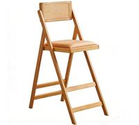 Tabouret de bar pliable avec dossier ergonomique, assise rembourrée en cuir PU et cadre en bambou - Design peu encombrant pour cuisine, salle à manger, salon - Moderne et élégant