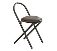 Tabouret de bar pliable avec dossier rembourré en similicuir et coussin rond pour chambre à coucher, salon et station de maquillage - Gris - Hauteur du siège : 47 cm