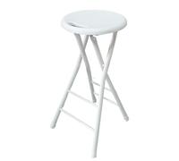 Tabouret de bar pliable avec poignée, compact et rond, cadre en acier, hauteur réglable 60/70 cm, capacité de 150 kg, idéal pour la maison et les espaces à manger (couleur : blanc)