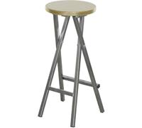 Tabouret De BAR, Pliable Cadre en Acier, Siège En Bois de Pin, Poudre-Enduit