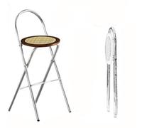 Tabouret de bar pliable en bois et rotin avec dossier, chaise de petit déjeuner ronde, couleur noyer rustique, 75 cm de haut, aucune installation nécessaire et gain de place