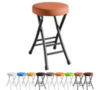 Tabouret de bar pliable marron clair - Tabouret rond rembourré rembourré pour cuisine, jardin, balcon, magasin - Design compact confortable et style