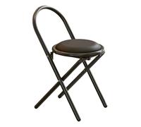 Tabouret de bar pliable rembourré en cuir synthétique avec dossier - Coussin de siège rond pour chambre à coucher, salon et station de maquillage, design portable, hauteur du siège 47 cm
