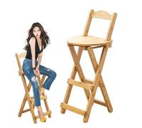 Tabouret de Bar Pliant en Bambou, Tabouret Haut de Comptoir de Cuisine avec Dossier et Repose-Pieds, pour Cuisine, Maison, Jardin, Intérieur et Extérieur(45cm/18in)