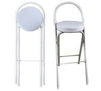 Tabouret de Bar Pliant pour Petit Déjeuner, Chaise Haute Pliable de 65/70/75cm avec Dossier et Repose-Pieds,Siège Rembourré Rond pour la Cuisine à Domicile (Color : White, Size : 75cm/30inch)