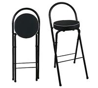 Tabouret de Bar Pliant pour Petit Déjeuner, Chaise Haute Pliable de 65/70/75cm avec Dossier et Repose-Pieds,Siège Rembourré Rond pour la Cuisine à Domicile (Color : Black, Size : 70cm/28inch)
