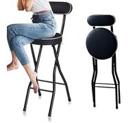 Tabouret de Bar Pliant Rond et rembourré 70cm/75cm, Chaise Haute pour Adultes avec Dossier, Chaise de Cuisine Petit-déjeuner Portable et Pliable (Color : Black, Size : 75cm/30in)