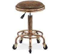 Tabouret de bar - PZCC - Vintage - Réglable 50-64 cm - Pivotant 360° sur roulettes - Cuir PU marron