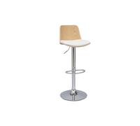 Tabouret de bar réglable blanc, bois clair et pied chromé DOA