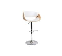 Tabouret de bar design réglable blanc et bois clair BENT
