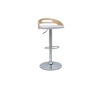 Tabouret de bar réglable design bois clair et tissu gris clair MANO