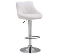 CLP Tabouret de bar Lazio - Similicuir, réglable pivotant avec dossier et repose-pied - Blanc/Chrome
