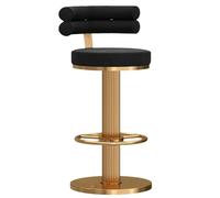 Tabouret de bar réglable en velours avec dossier haut pivotant à 360° et base ronde robuste élévateur mécanique (65-80 cm, noir) - Parfait pour cuisine, pub ou bar à domicile
