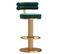 Tabouret de bar réglable pivotant à 360° en velours avec dossier, chaise de réception, base ronde robuste, élévateur mécanique (hauteur : 65-80 cm, couleur : vert)